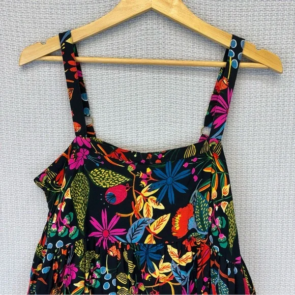 Natural Life Patti Floral Mini Sundress Women’s Med Black Vibrant Spring Cotton - Picture 2 of 8